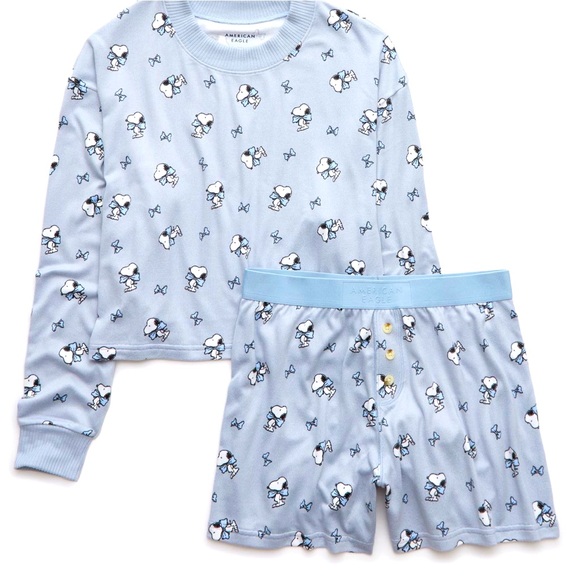 🩵 American Eagle Peanuts Bow Plush PJ SET 💝